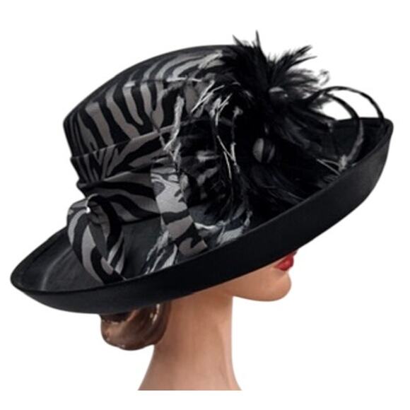 Fine Millinery Velma Cloche Hat – Vintage Inspired Zebra Feather Statement - Picture 2 of 9